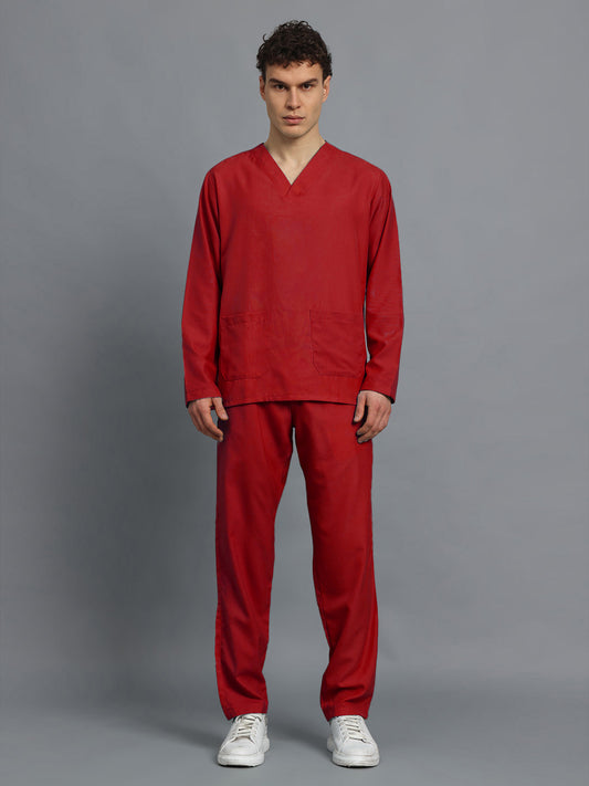 Red All-Day Full Sleeve Medical Scrubs - Male