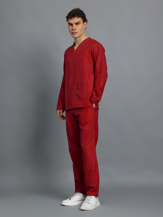 Red All-Day Full Sleeve Medical Scrubs - Male