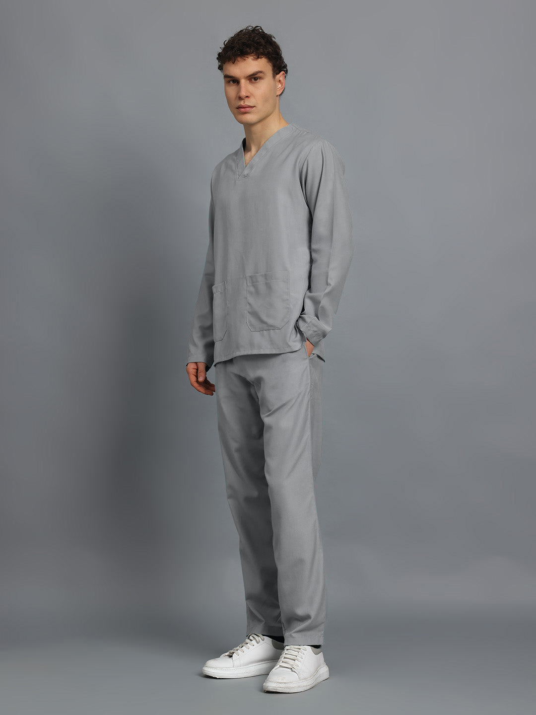 Light Grey All-Day Full Sleeve Medical Scrubs - Male