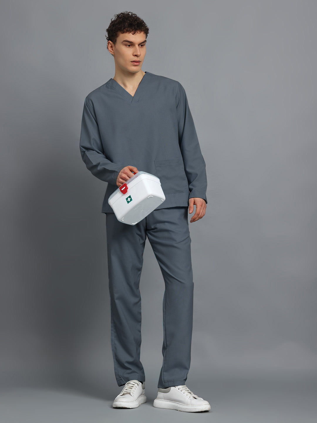 Dark Grey All-Day Full Sleeve Medical Scrubs - Male