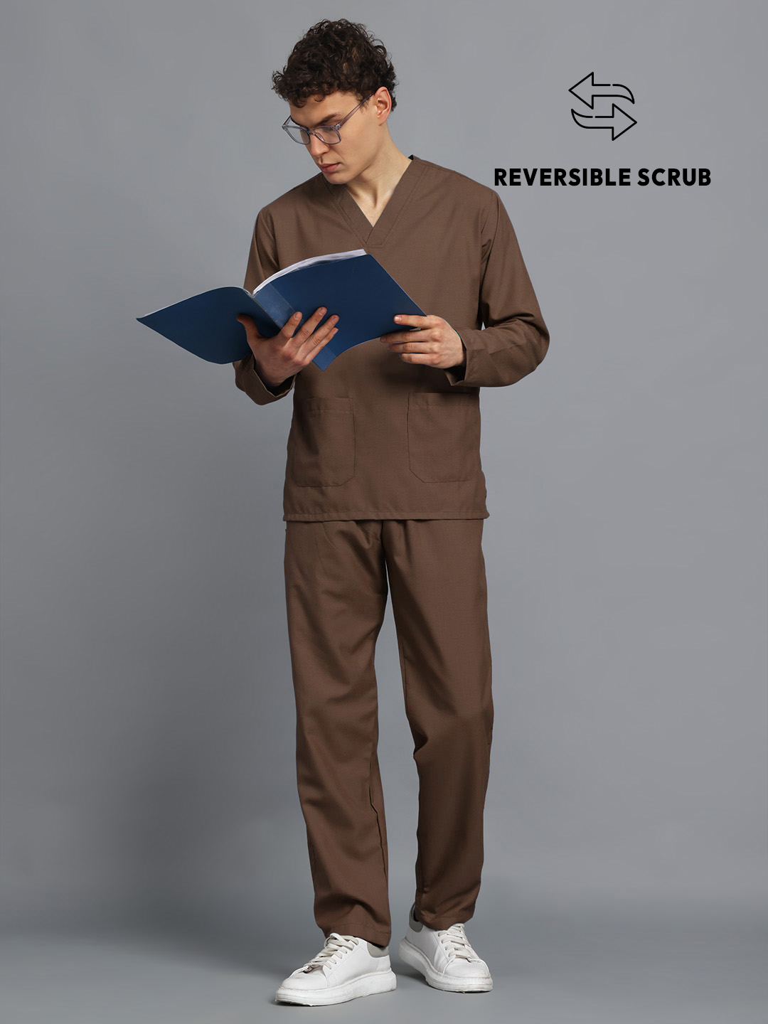 Brown Reversible Full Sleeve Medical Scrubs - Male