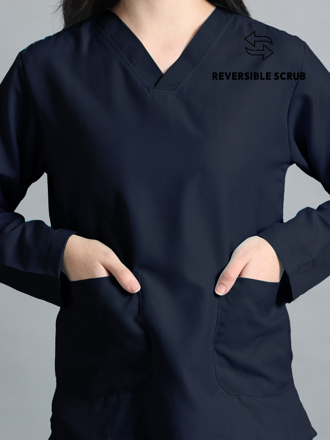 Blue Black Reversible Full Sleeve Medical Scrubs - Female