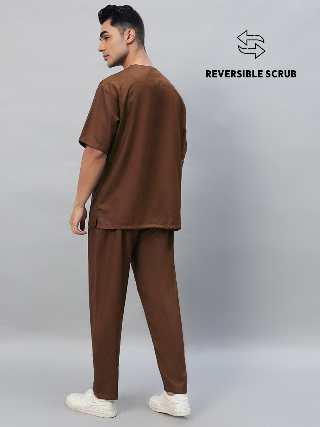 Brown Reversible Half Sleeve Medical Scrubs - Male