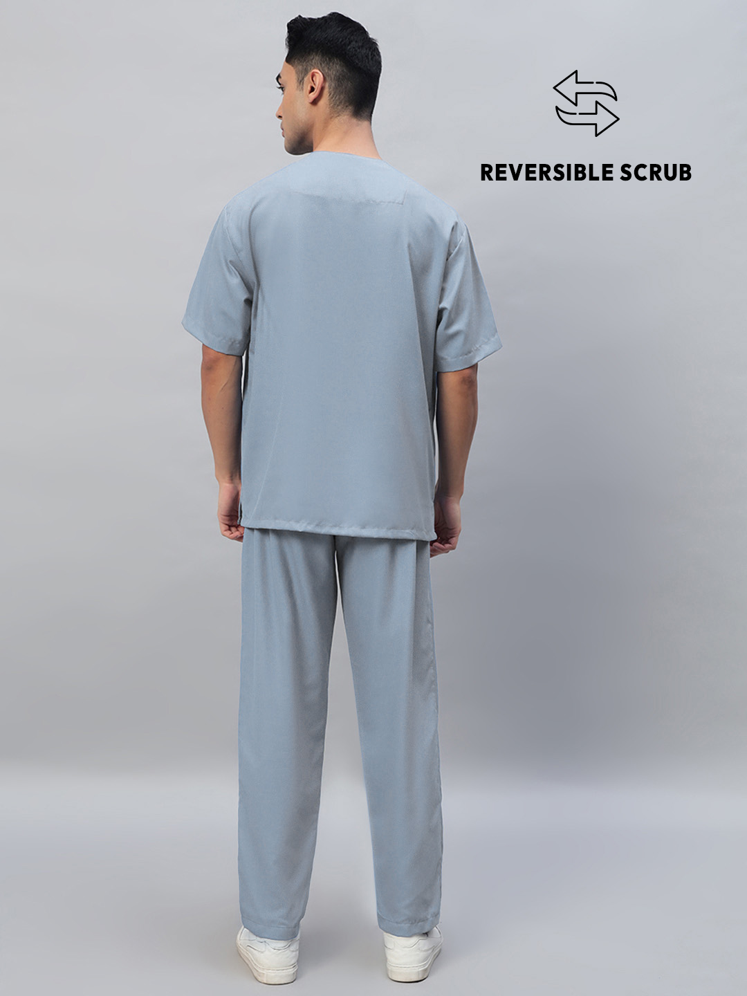 Light Grey Reversible Half Sleeve Medical Scrubs - Male