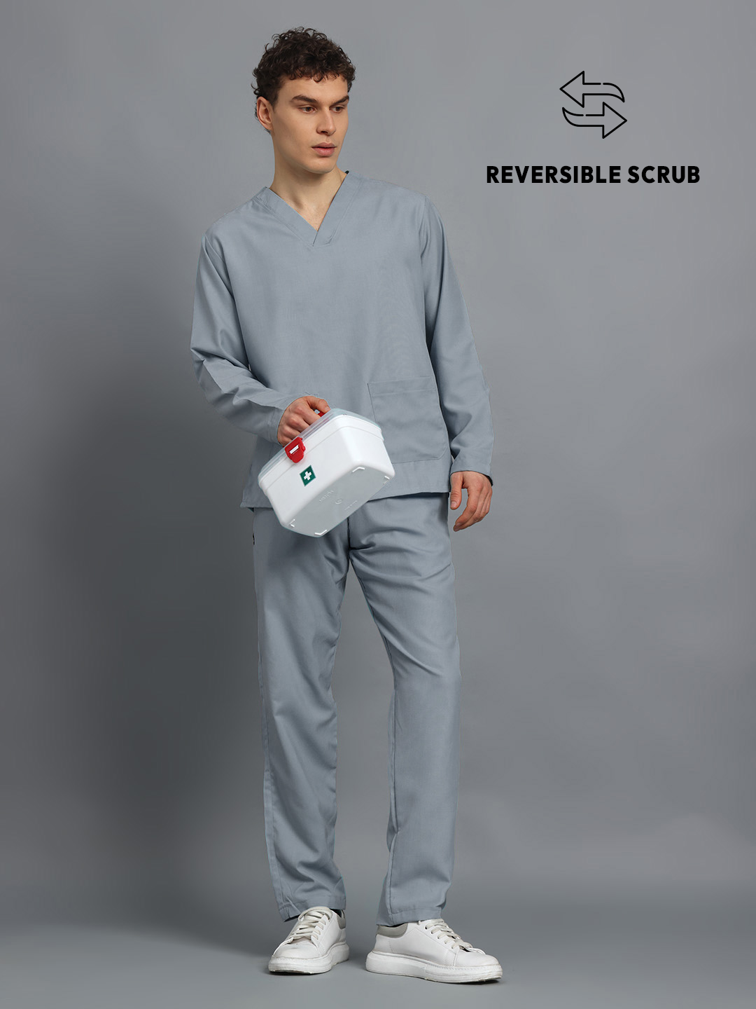 Grey Reversible Full Sleeve Medical Scrubs - Male