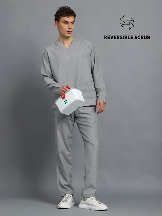 Light Grey Reversible Full Sleeve Medical Scrubs - Male