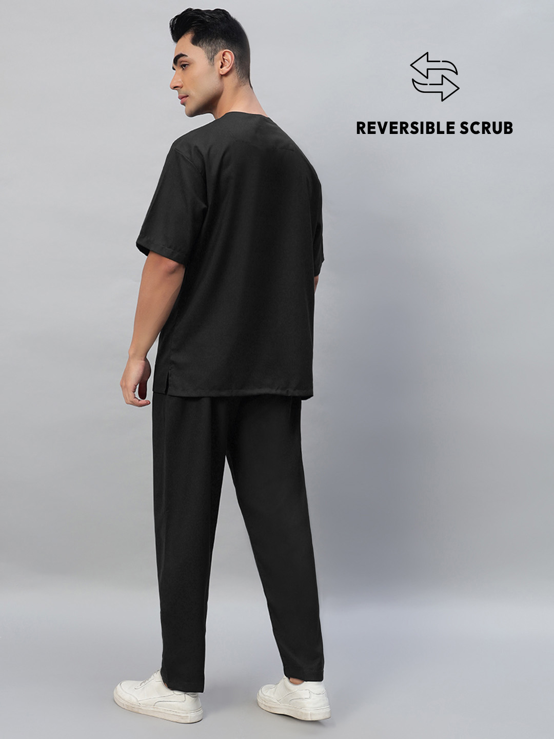 Black Reversible Half Sleeve Medical Scrubs - Male