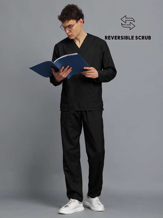 Black Reversible Full Sleeve Medical Scrubs - Male