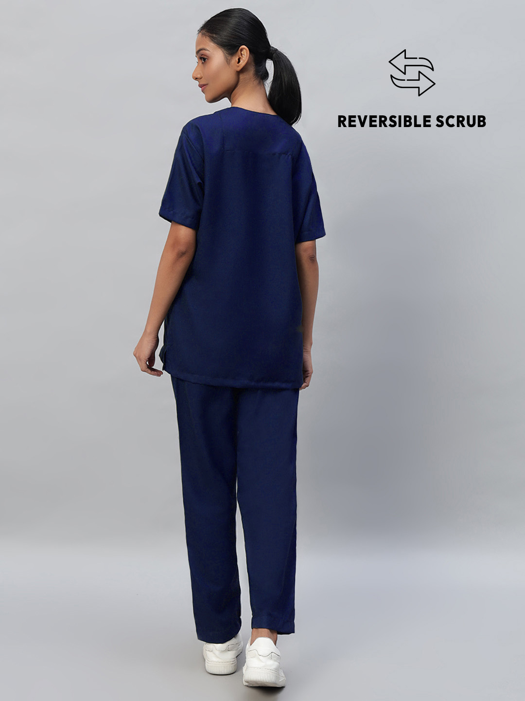 Navy Blue Reversible Half Sleeve Medical Scrubs - Female