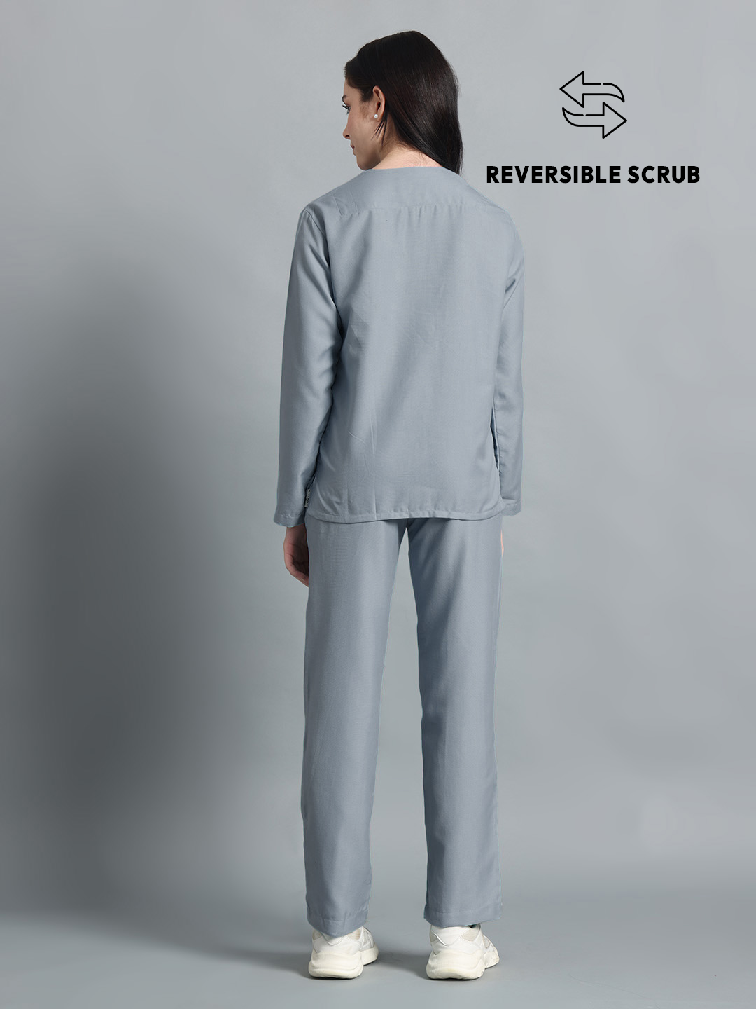 Light Grey Reversible Full Sleeve Medical Scrubs - Female