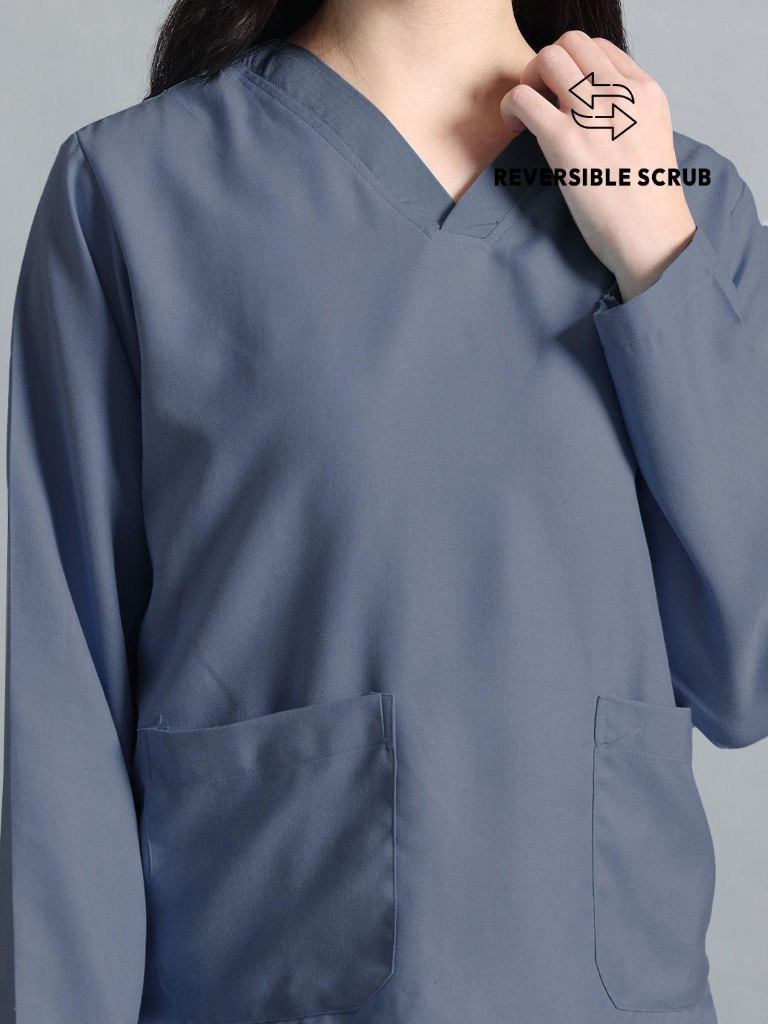 Dark Grey Reversible Full Sleeve Medical Scrubs - Female