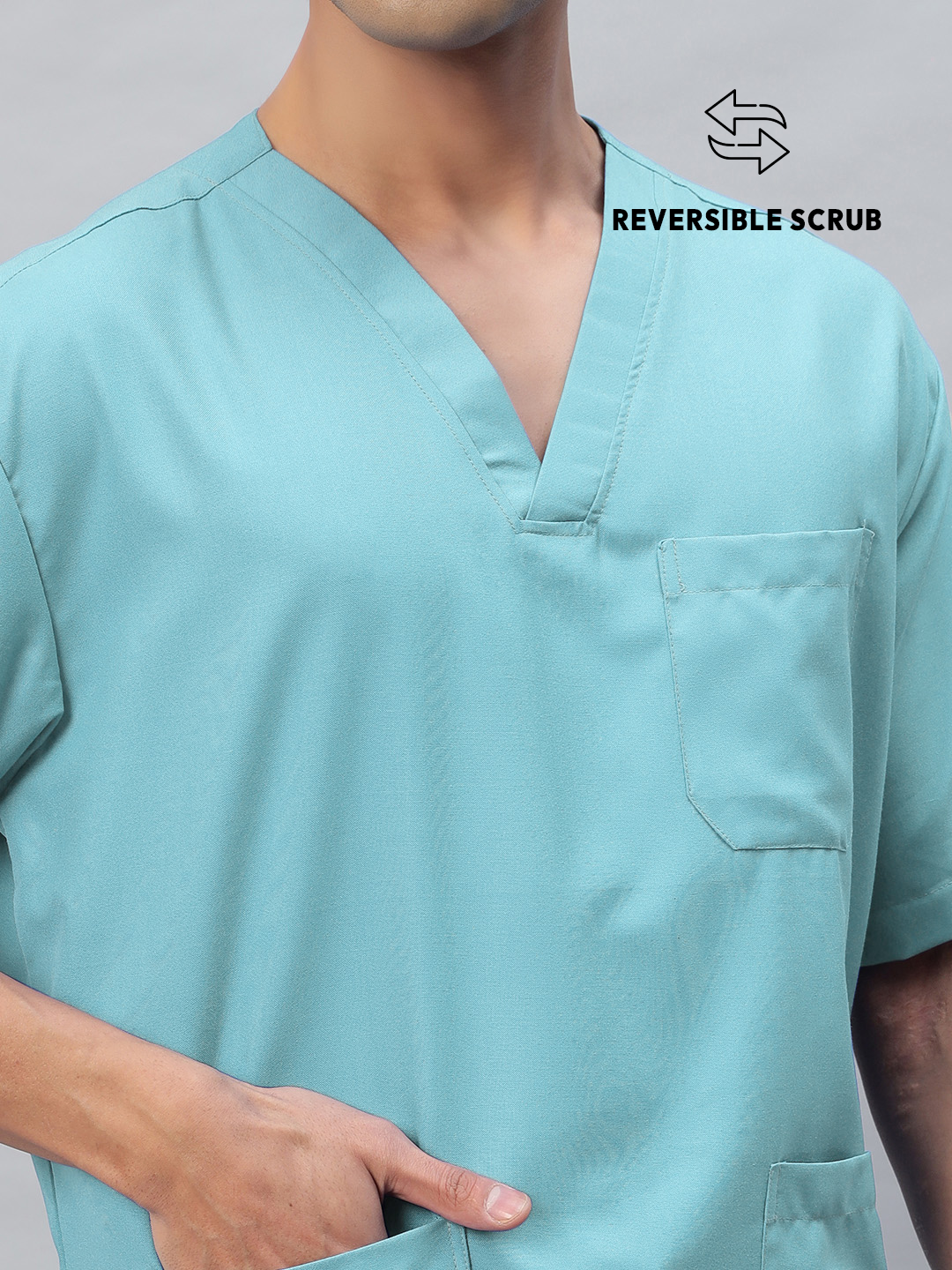 Sea Green Reversible Half Sleeve Medical Scrubs - Male