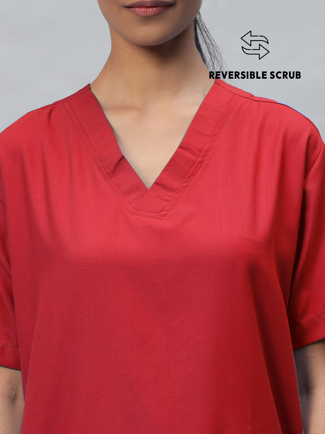 Red Reversible Half Sleeve Medical Scrubs - Female