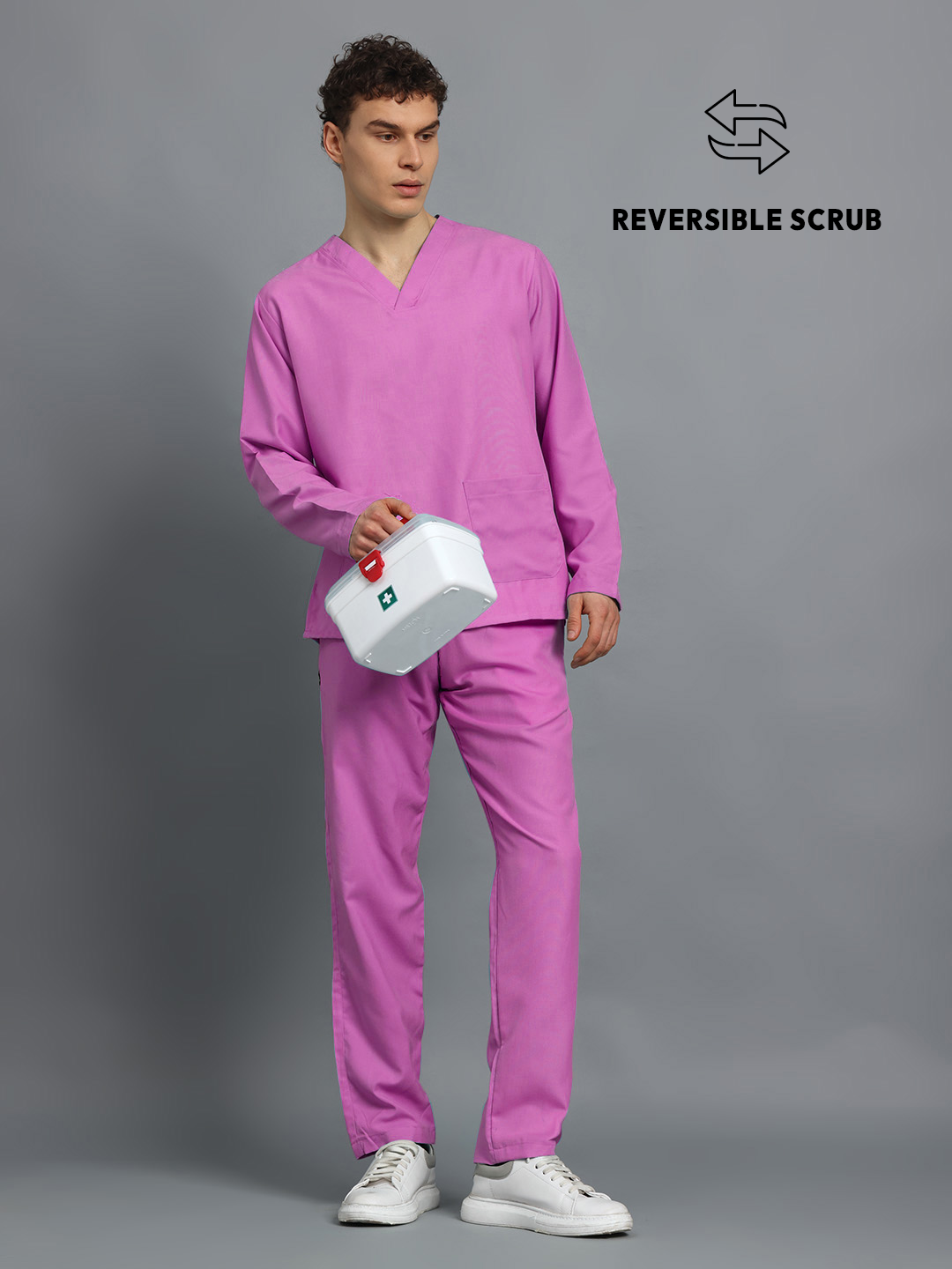 Pink Reversible Full Sleeve Medical Scrubs - Male