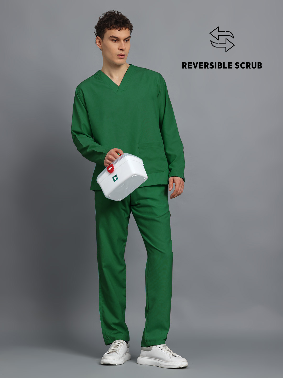 Spinach Green Reversible Full Sleeve Medical Scrubs - Male