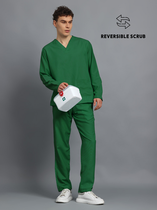 Spinach Green Reversible Full Sleeve Medical Scrubs - Male