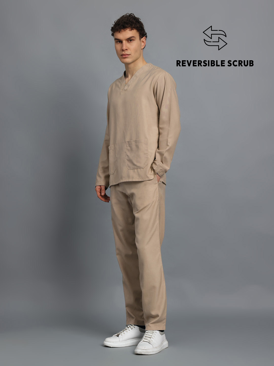 Natural Matte Reversible Full Sleeve Medical Scrubs - Male