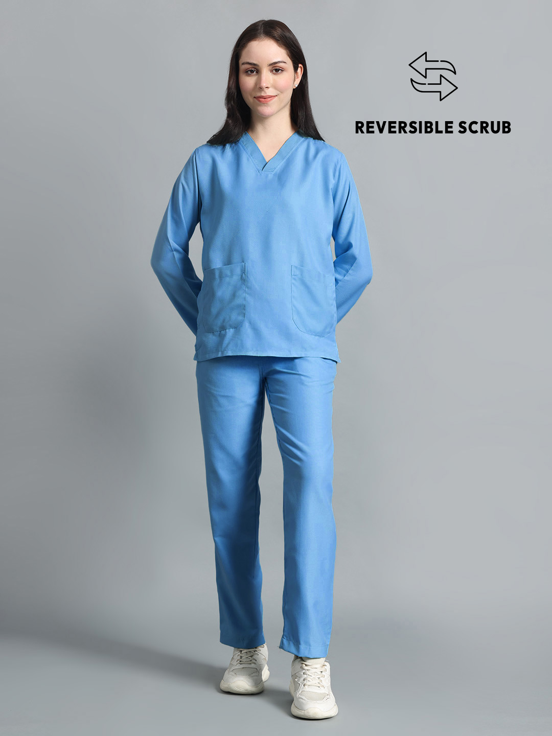 Sky Blue Reversible Full Sleeve Medical Scrubs - Female