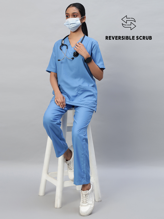 Sky Blue Reversible Half Sleeve Medical Scrubs - Female