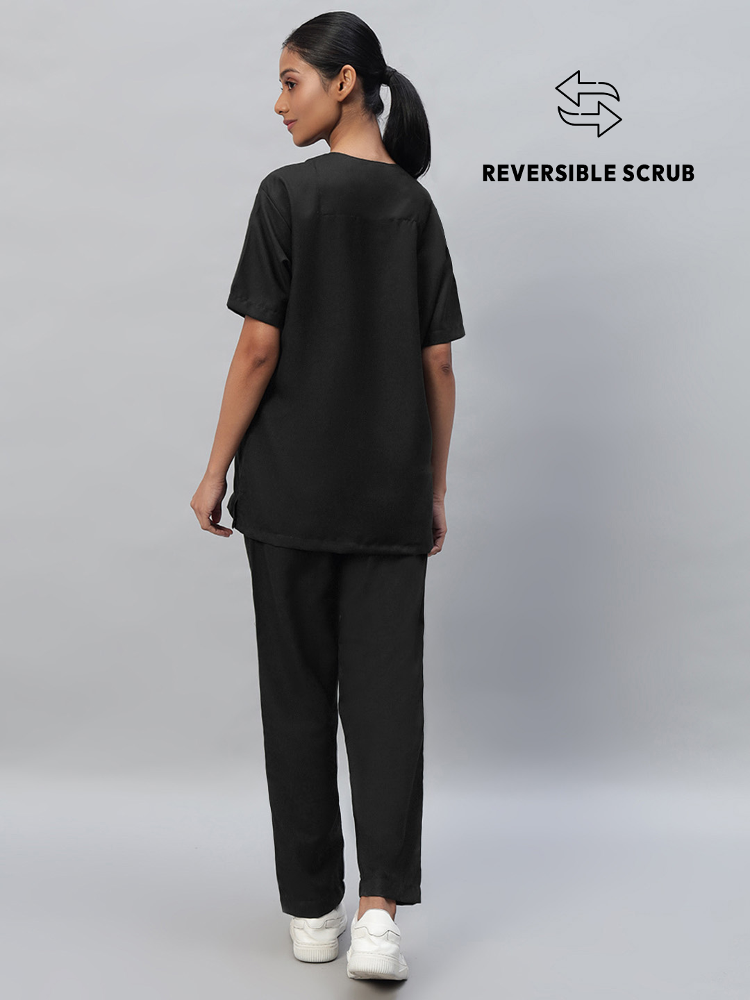 Black Reversible Half Sleeve Medical Scrubs - Female