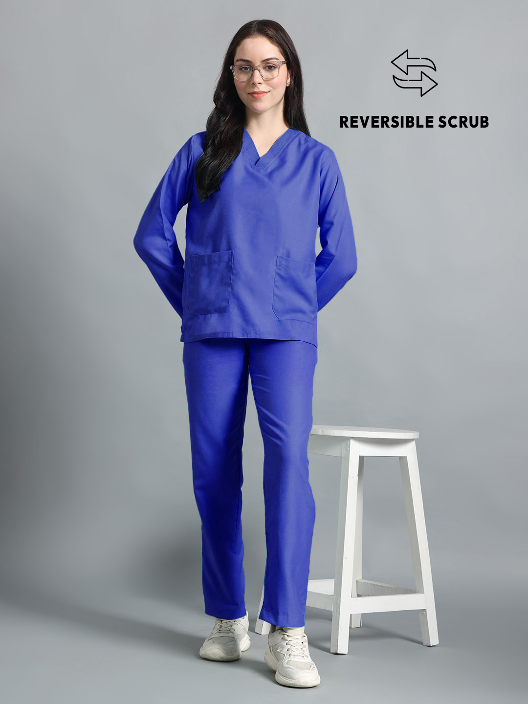 Royal Blue Reversible Full Sleeve Medical Scrubs - Female