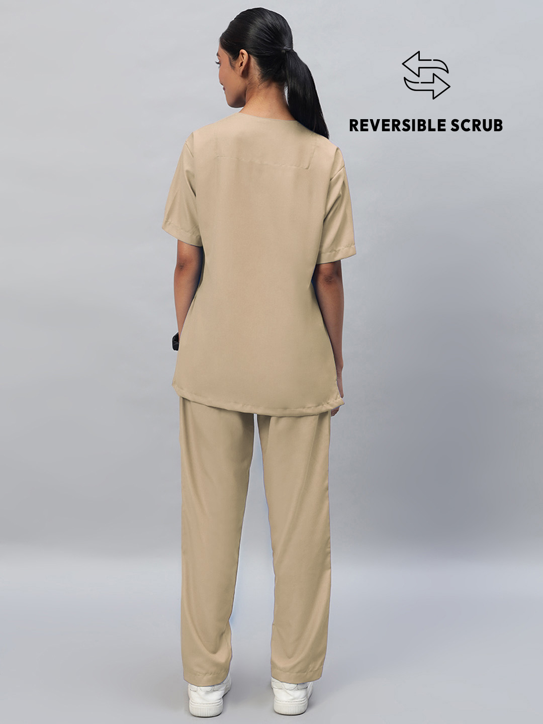 Natural Matte Reversible Half Sleeve Medical Scrubs - Female