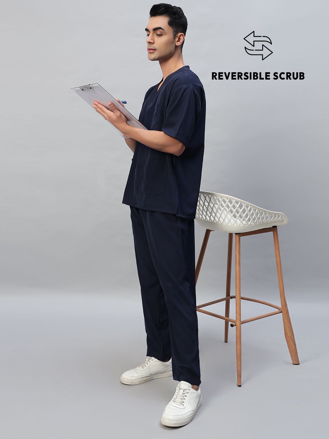 Blue Black Reversible Half Sleeve Medical Scrubs - Male