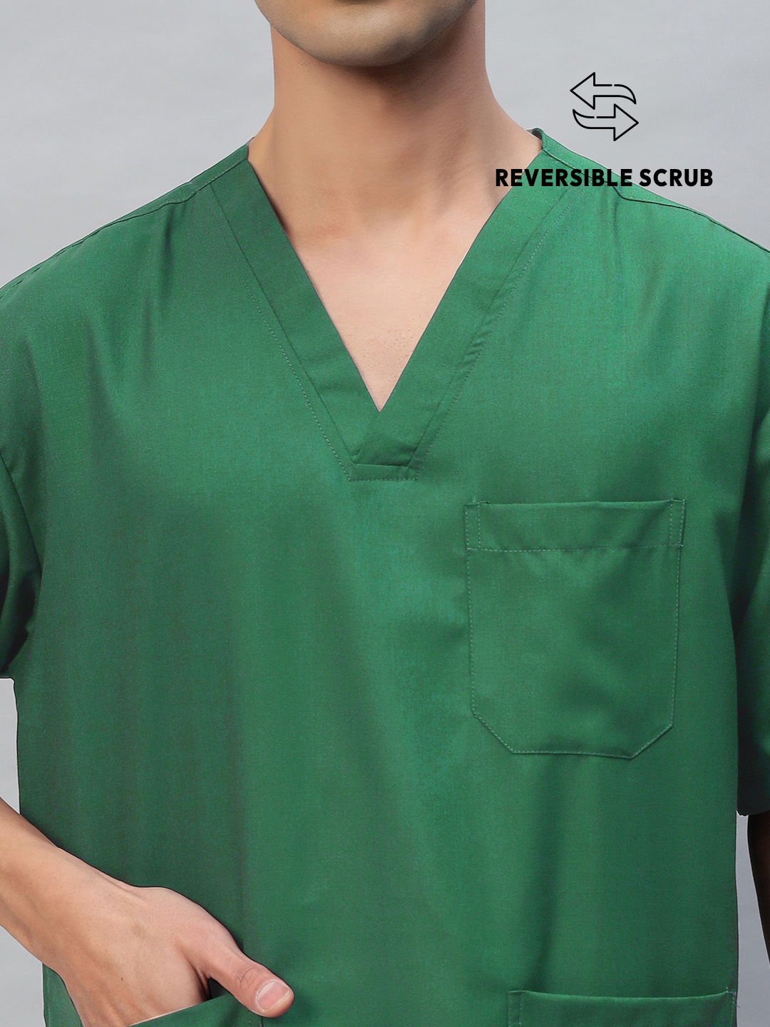 Spinach Green Reversible Half Sleeve Medical Scrubs - Male