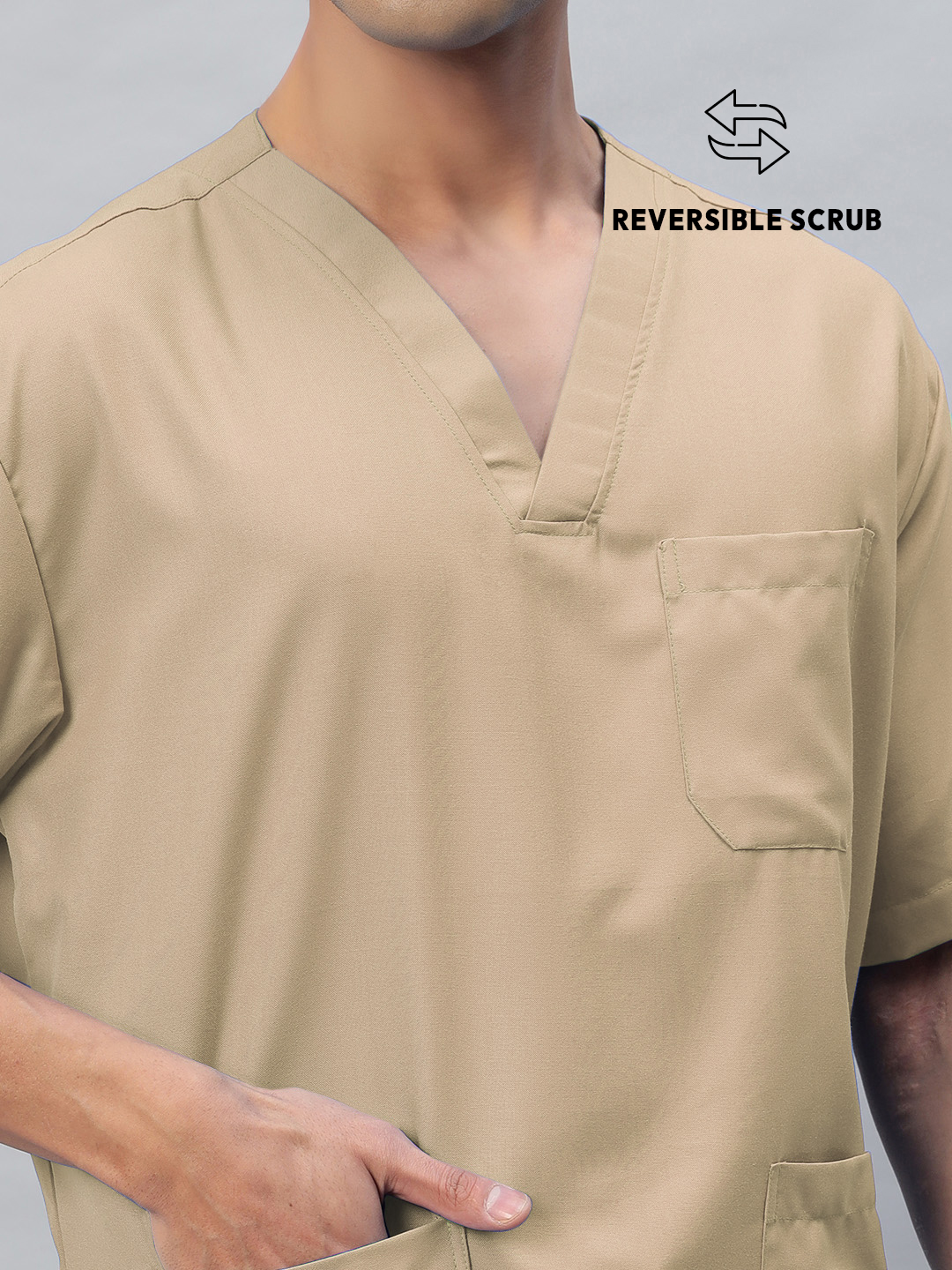 Natural Matte Reversible Half Sleeve Medical Scrubs - Male