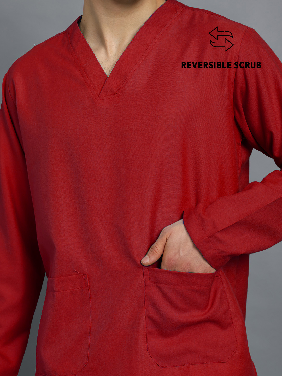 Red Reversible Full Sleeve Medical Scrubs - Male