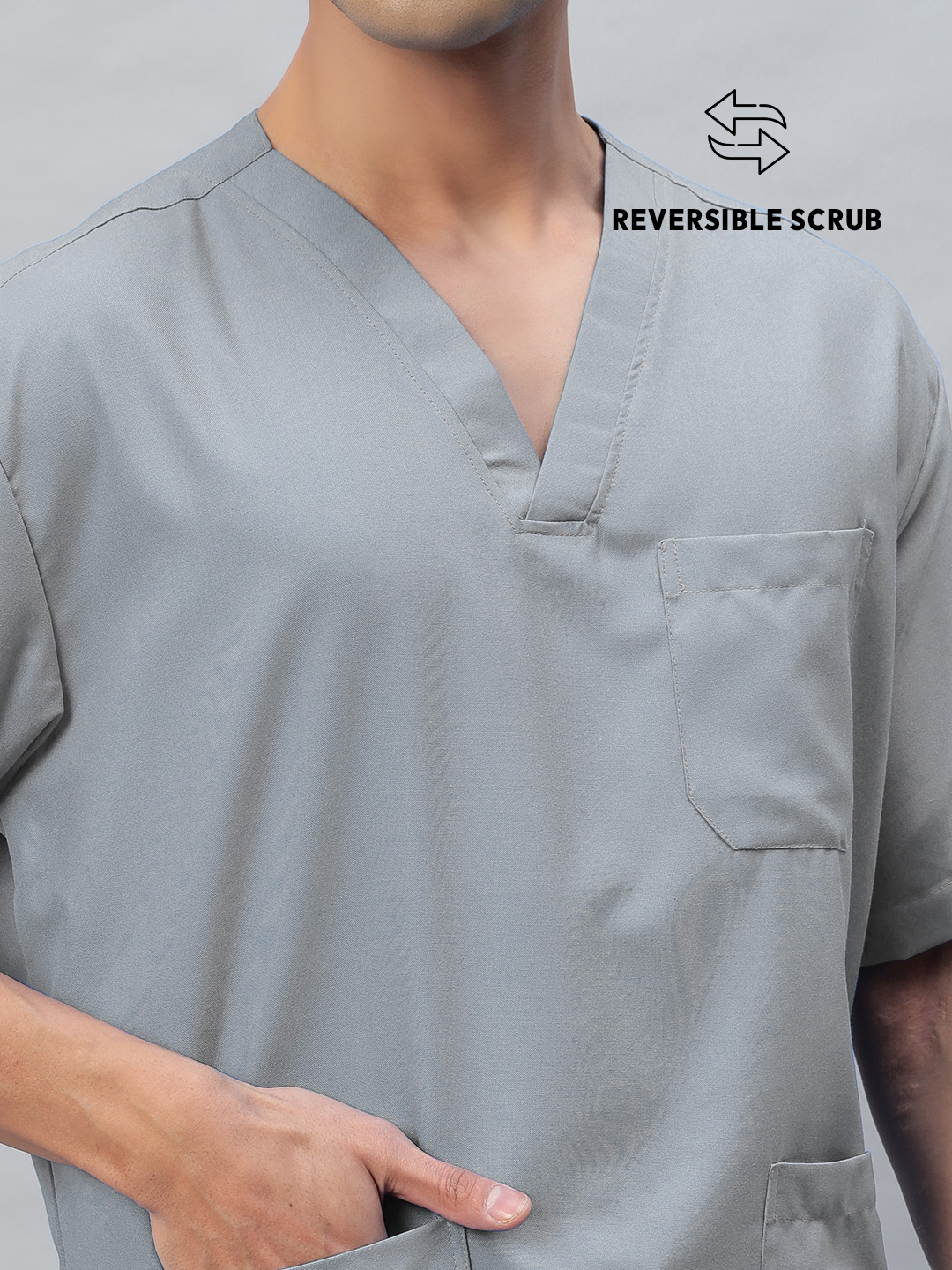 Grey Reversible Half Sleeve Medical Scrubs - Male