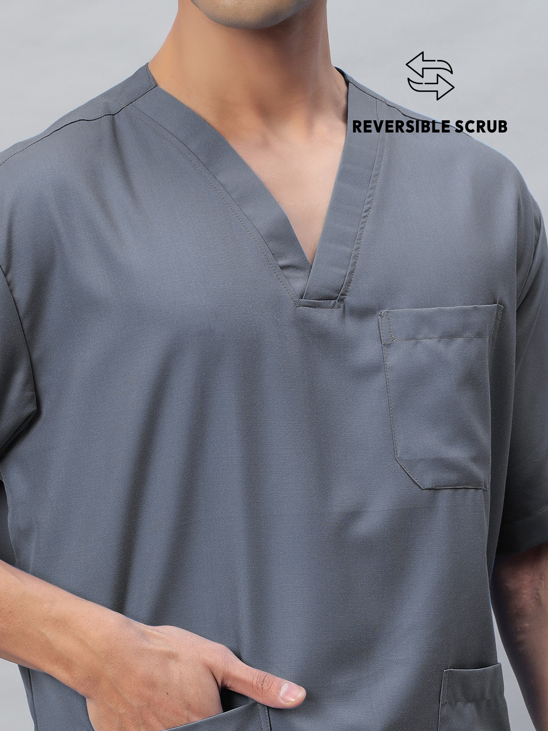 Dark Grey Reversible Half Sleeve Medical Scrubs - Male