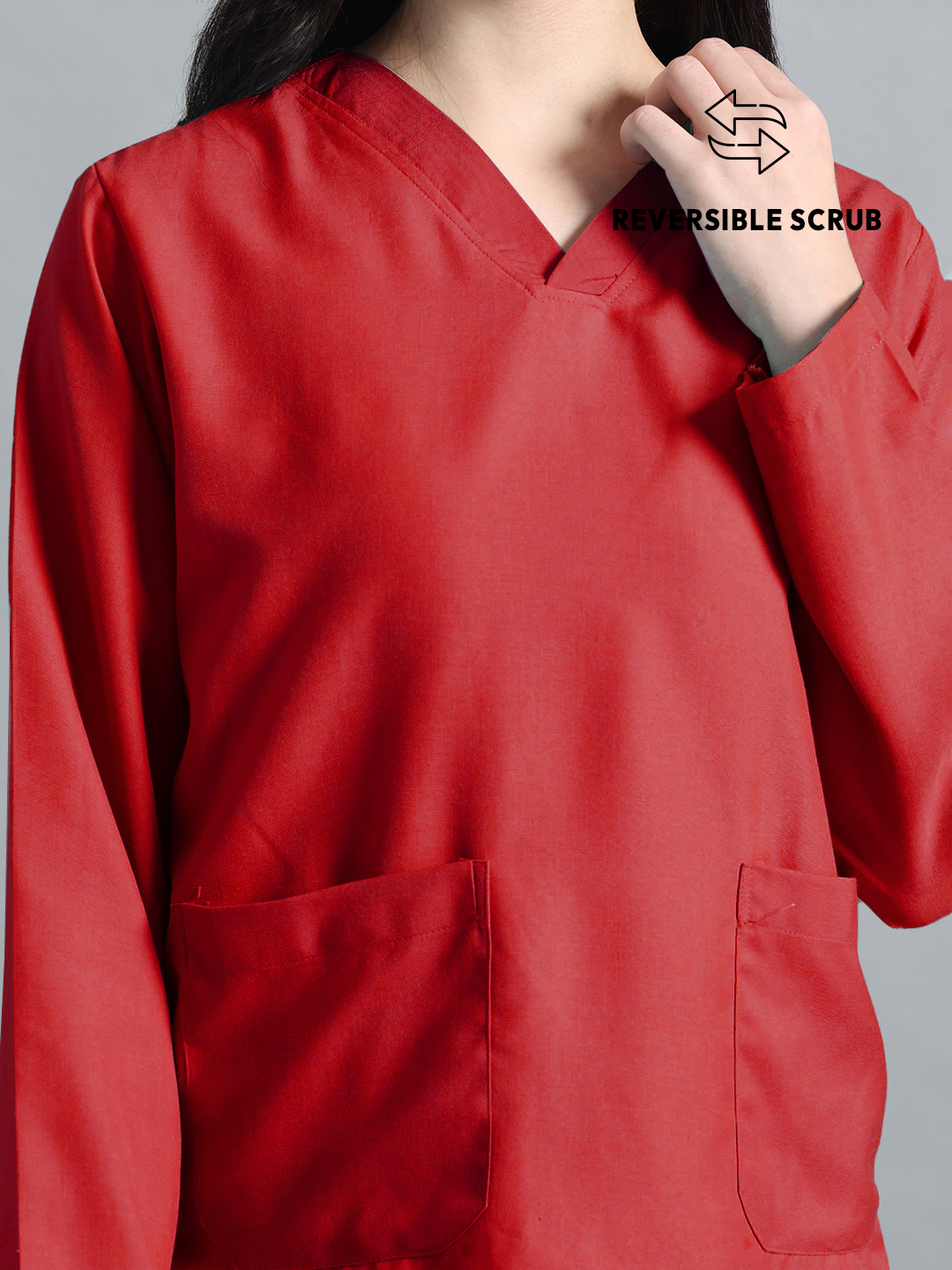 Red Reversible Full Sleeve Medical Scrubs - Female