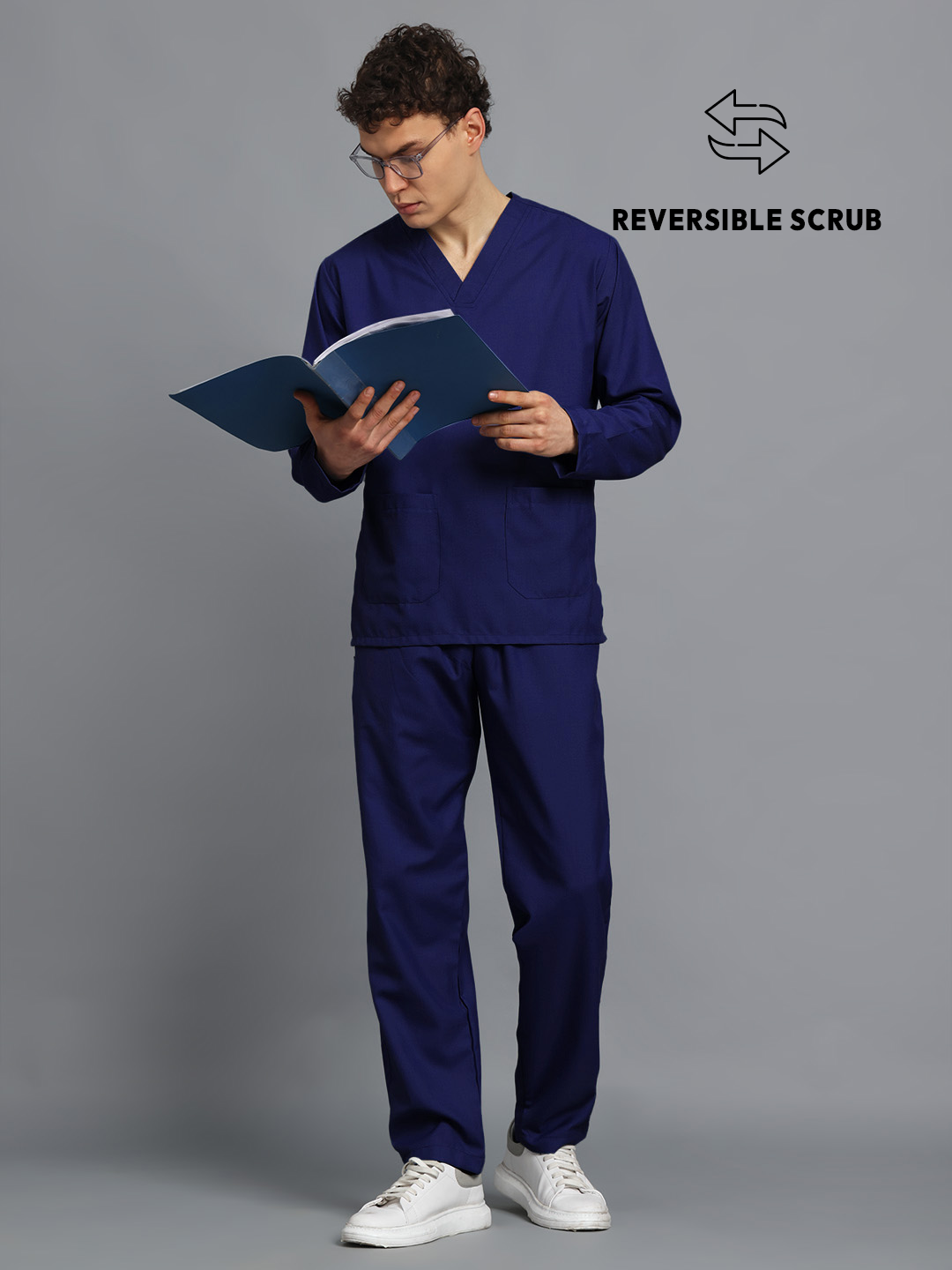 Navy Blue Reversible Full Sleeve Medical Scrubs - Male