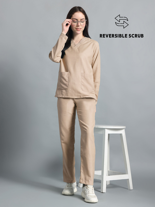 Natural Matte Reversible Full Sleeve Medical Scrubs - Female