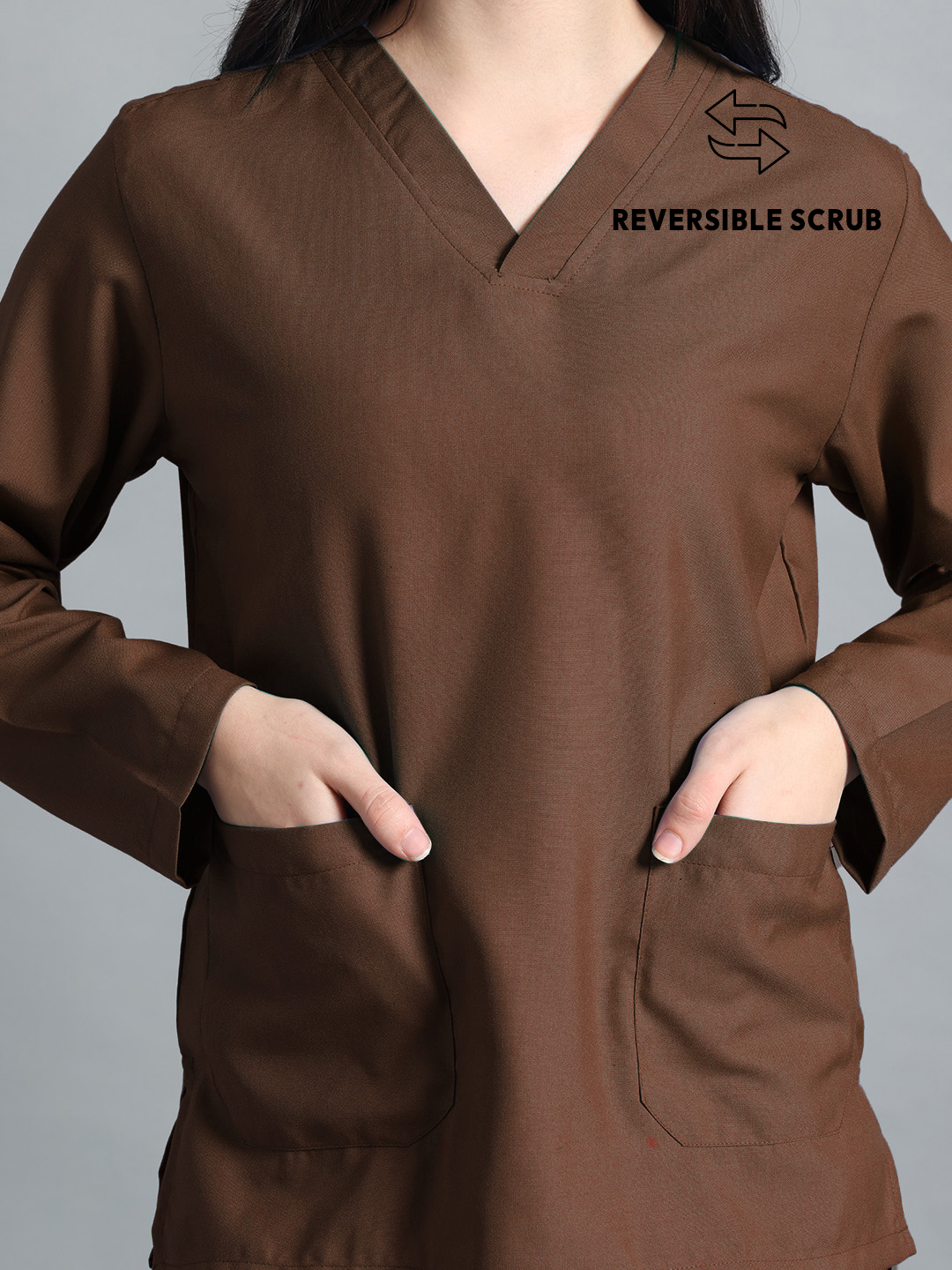 Brown Reversible Full Sleeve Medical Scrubs - Female