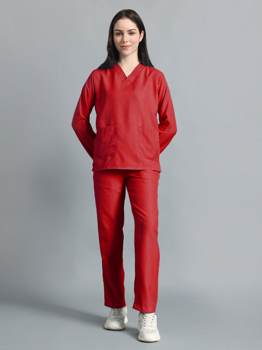 Red All-Day Full Sleeve Medical Scrubs - Female