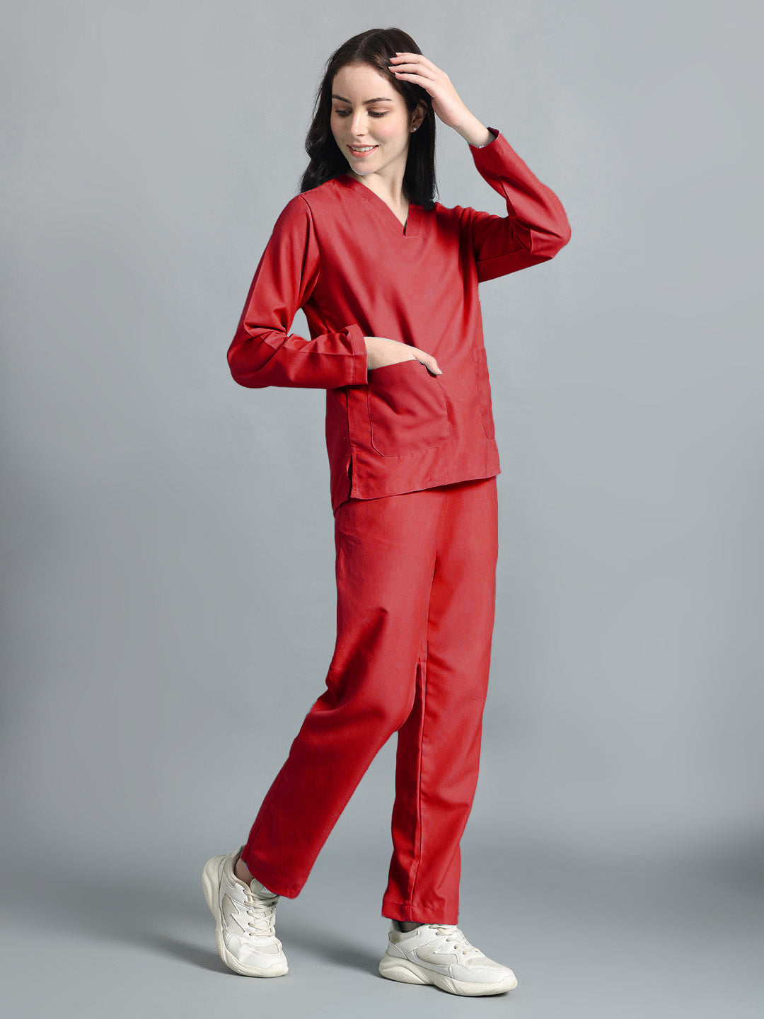 Red All-Day Full Sleeve Medical Scrubs - Female