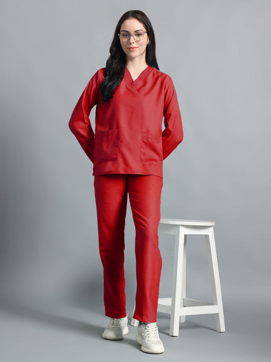 Red All-Day Full Sleeve Medical Scrubs - Female