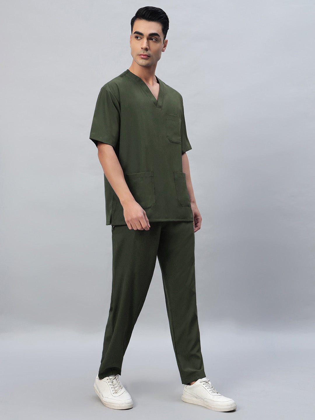 Olive Athleisure Stretch Half Sleeve Medical Scrubs - Male