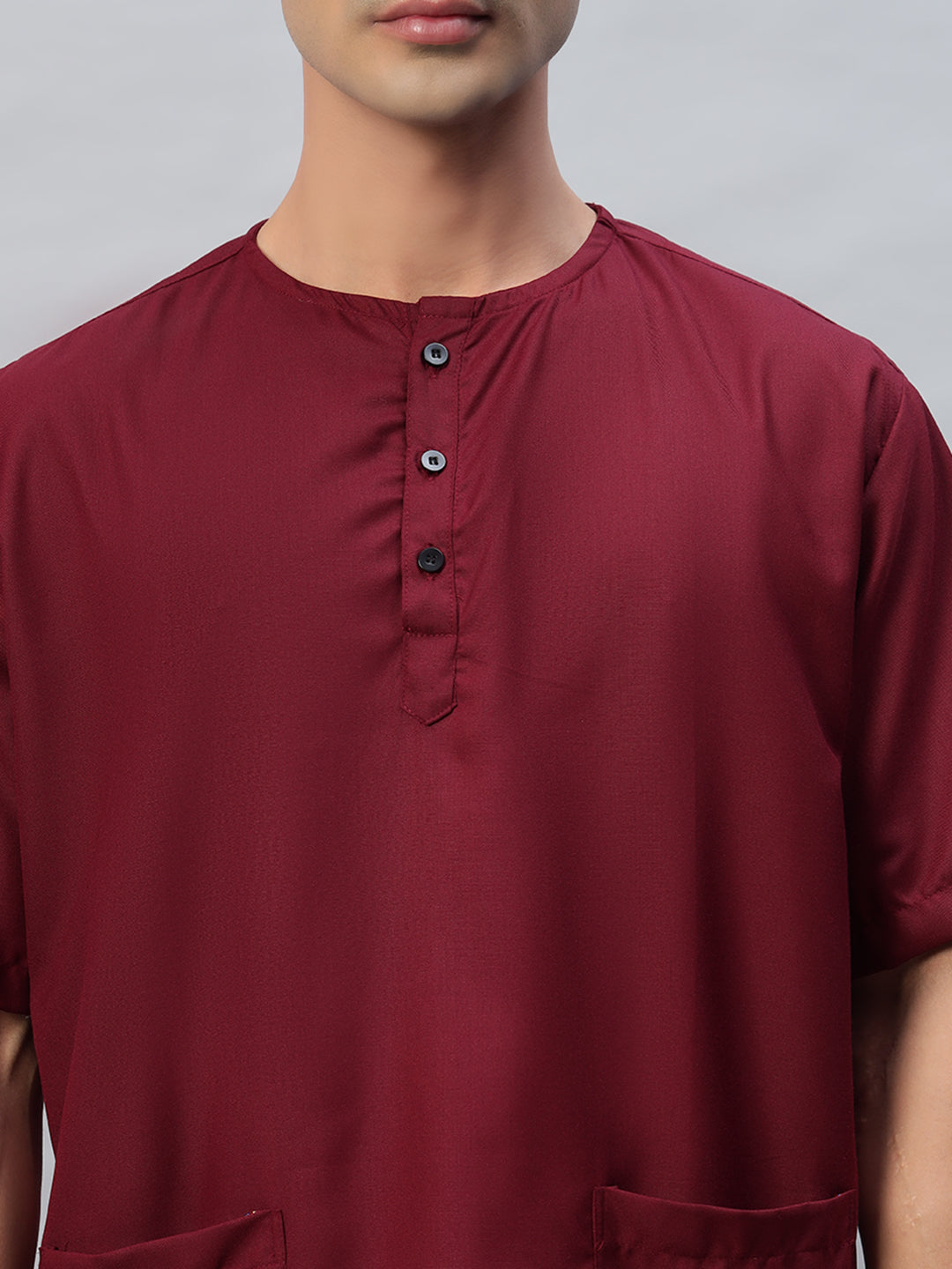 Maroon All-Day Half Sleeve Round Neck 3 Buttons Medical Scrubs - Male