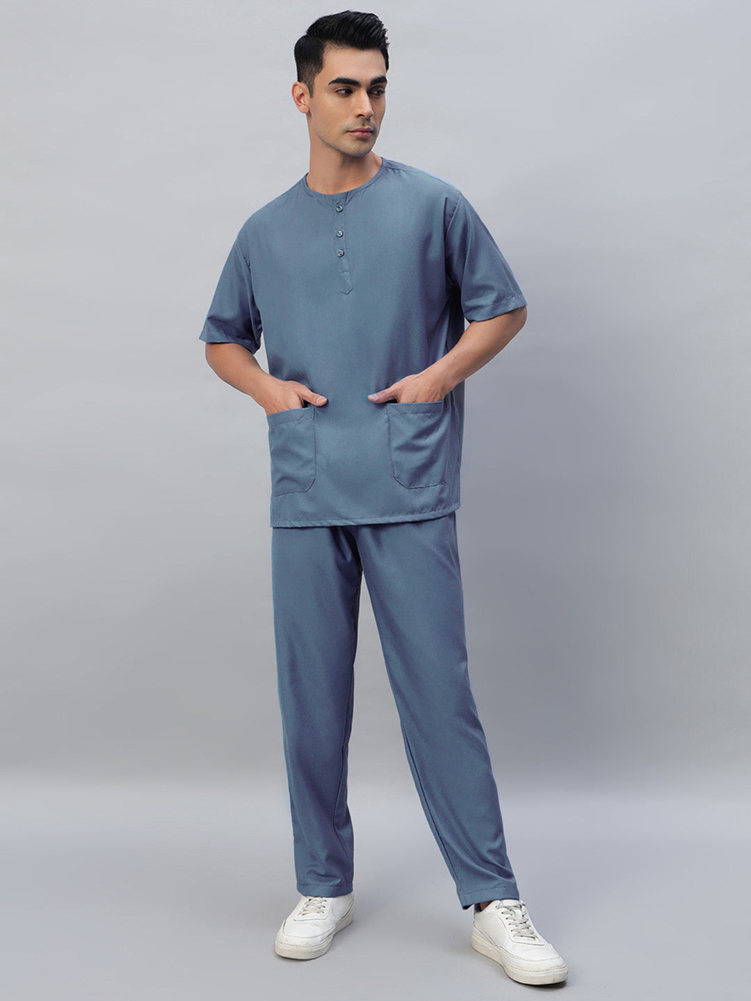 All-Day Half Sleeve Round Neck 3 Buttons Medical Scrubs - Male