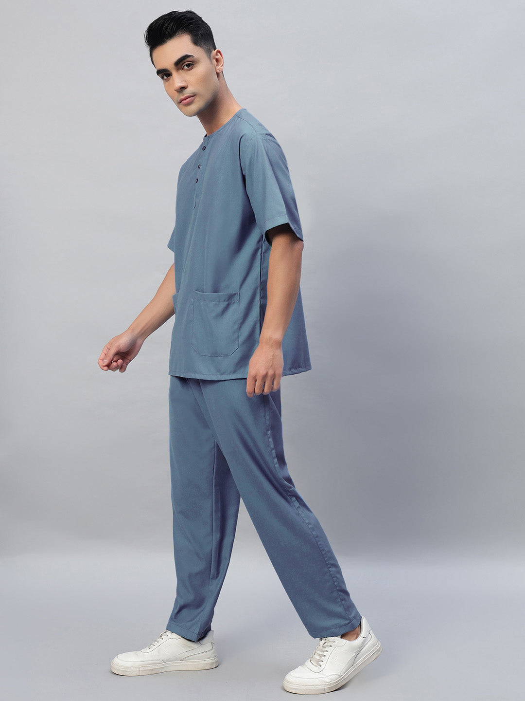 All-Day Half Sleeve Round Neck 3 Buttons Medical Scrubs - Male