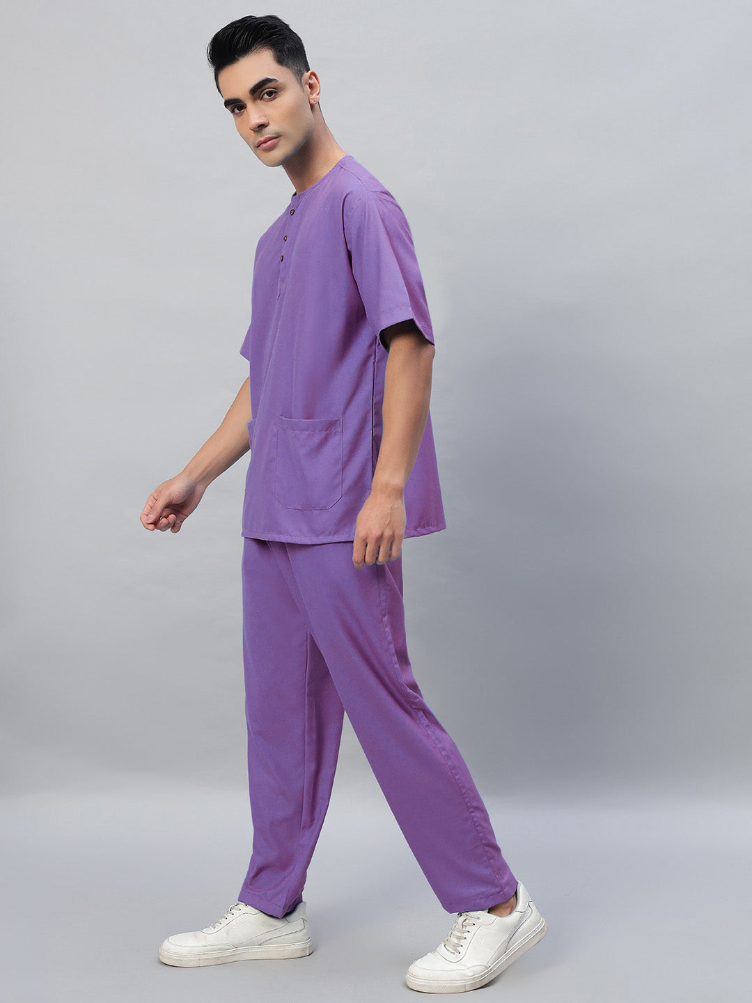 Violet All-Day Half Sleeve Round Neck 3 Buttons Medical Scrubs - Male