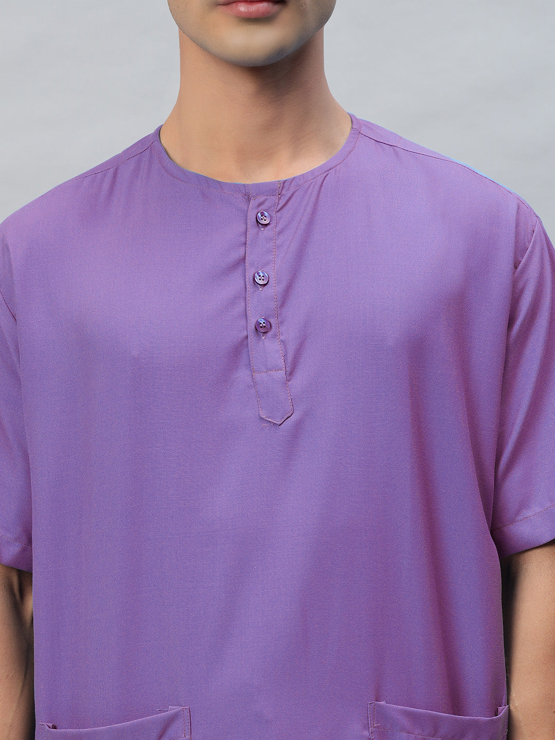 Violet All-Day Half Sleeve Round Neck 3 Buttons Medical Scrubs - Male