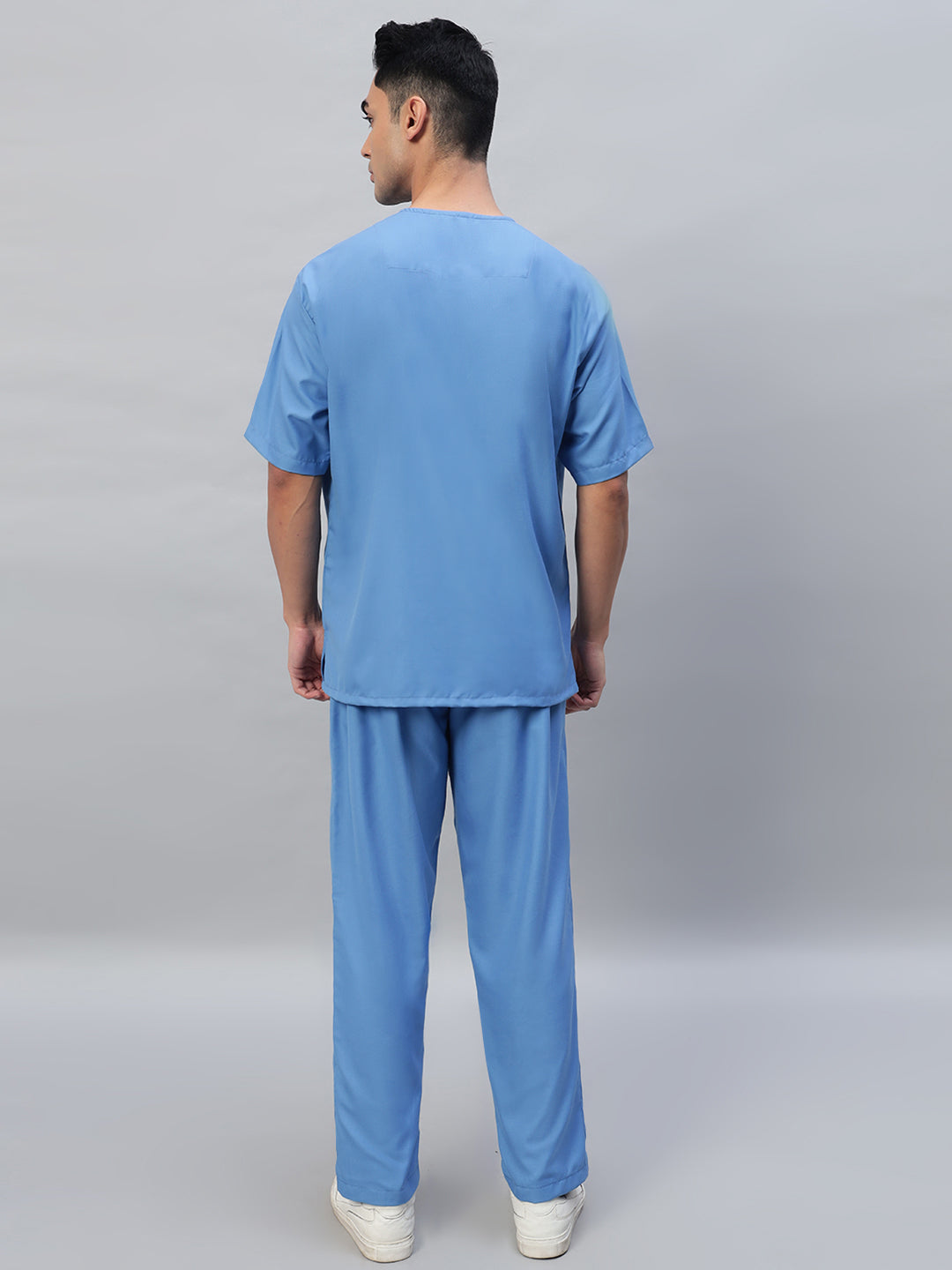 Sky Blue All-Day Half Sleeve Round Neck 3 Buttons Medical Scrubs - Male