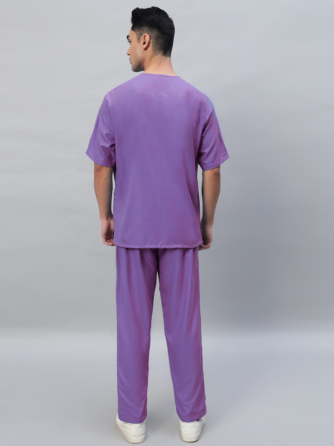 Violet All-Day Half Sleeve Round Neck 3 Buttons Medical Scrubs - Male