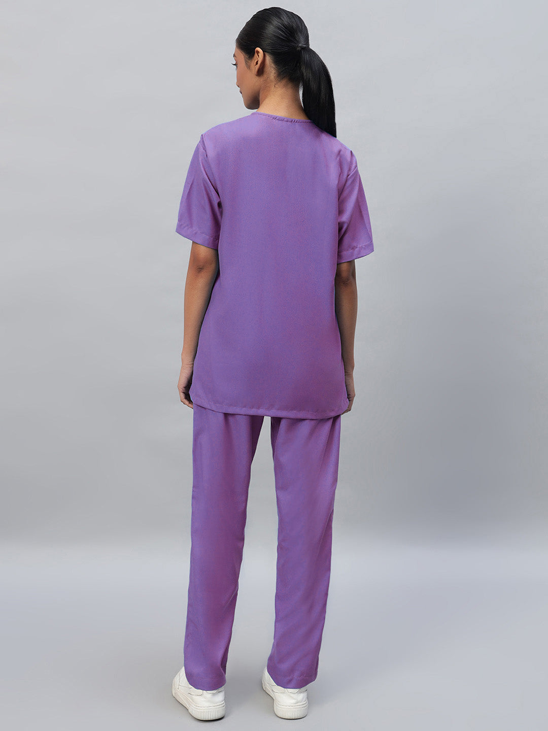 Violet All-Day Half Sleeve Round Neck 3 Buttons Medical Scrubs - Female