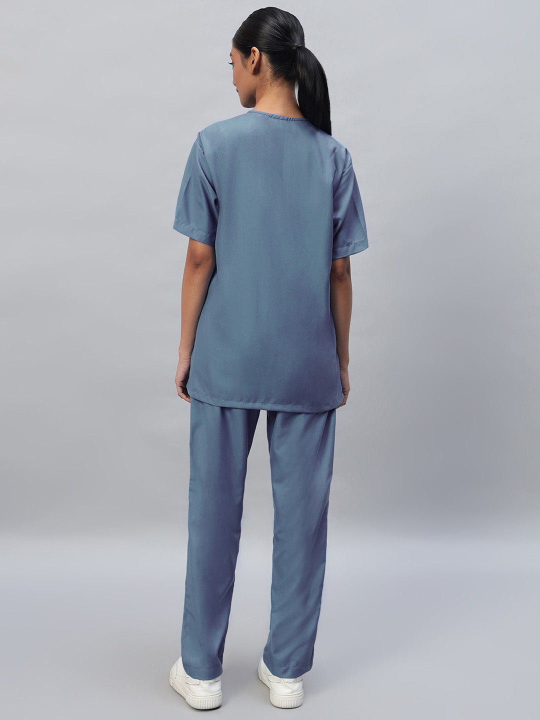 Teal All-Day Half Sleeve Round Neck 3 Buttons Medical Scrubs - Female