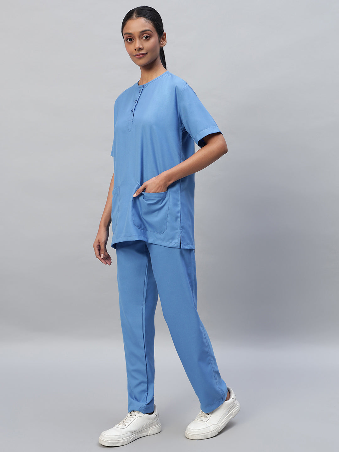 All-Day Half Sleeve Round Neck 3 Buttons Medical Scrubs - Female